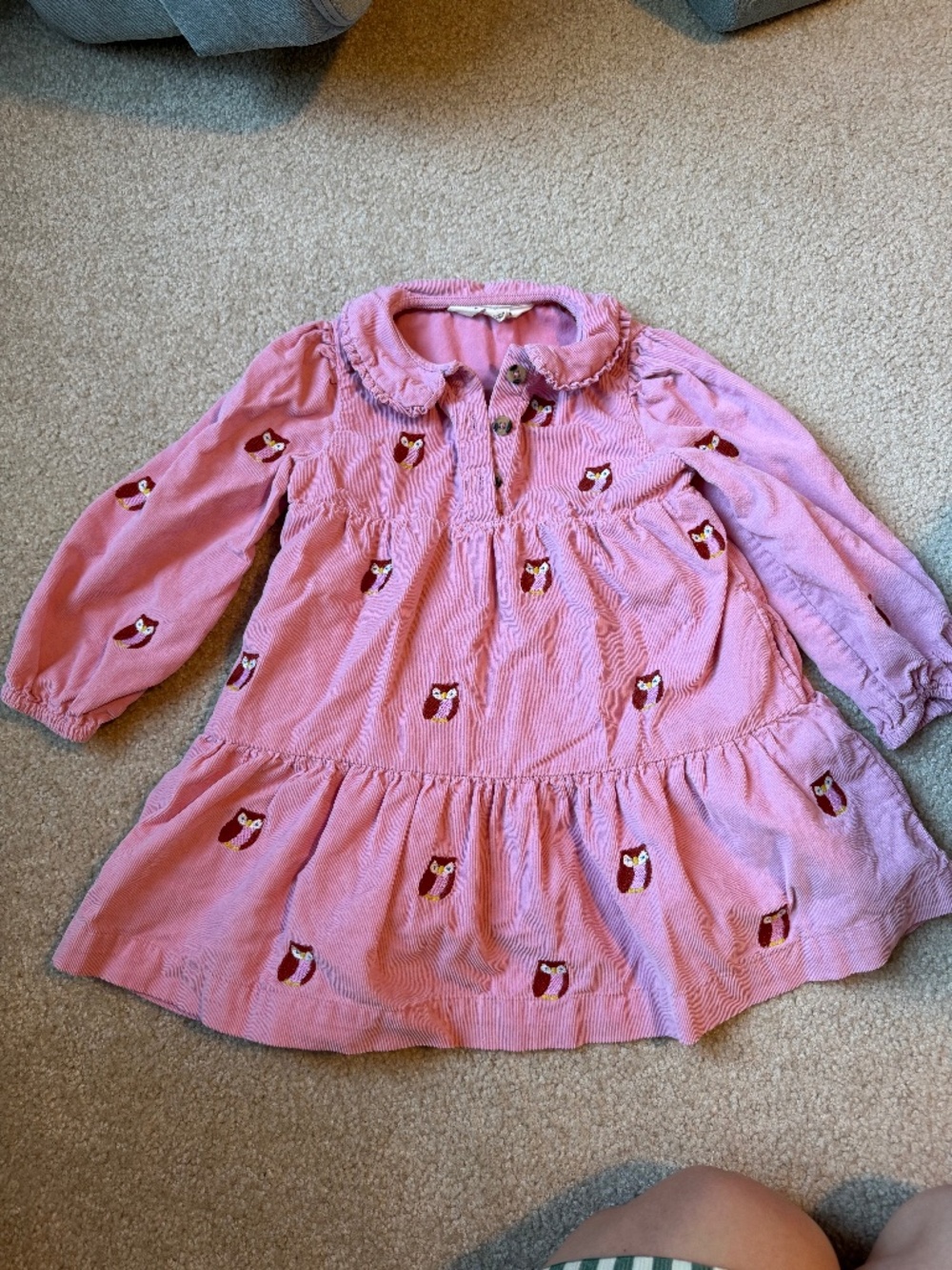 Mini Boden Pink Owl Corduroy Dress size 2-3y